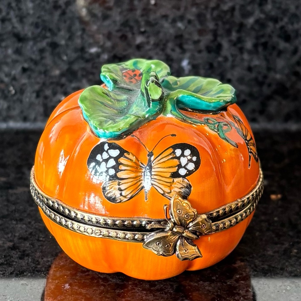 Decorative Orange Pumpkin Box with Butterflies